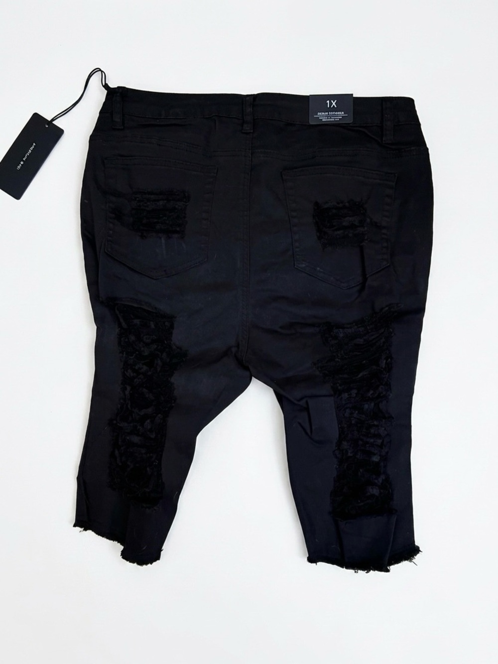 American Bazi Black Distressed Denim Bermuda Shorts - Picture 6 of 6
